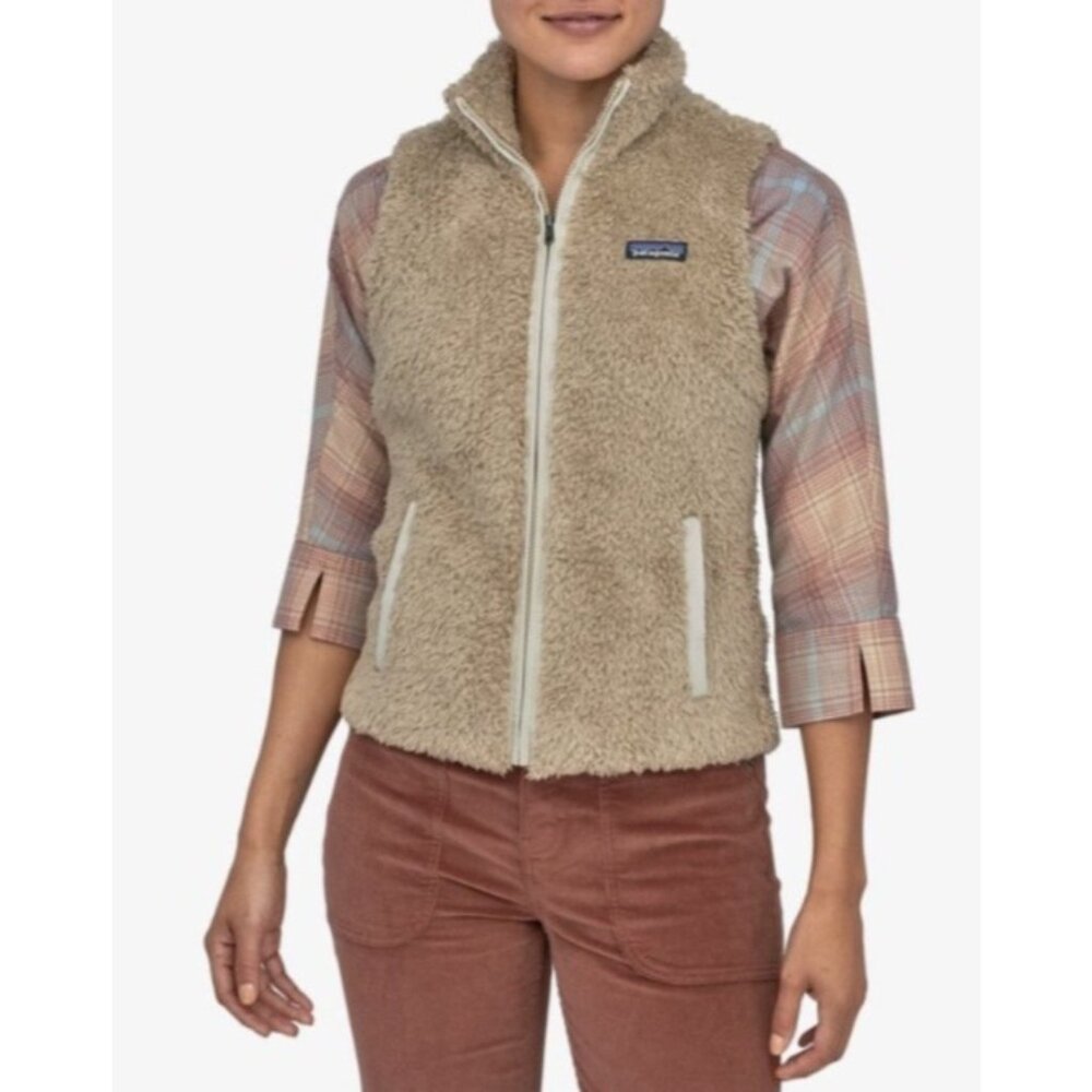 Patagonia Vest Women’s Medium Tan Los Gatos Sherpa Fleece Pockets Full Zip